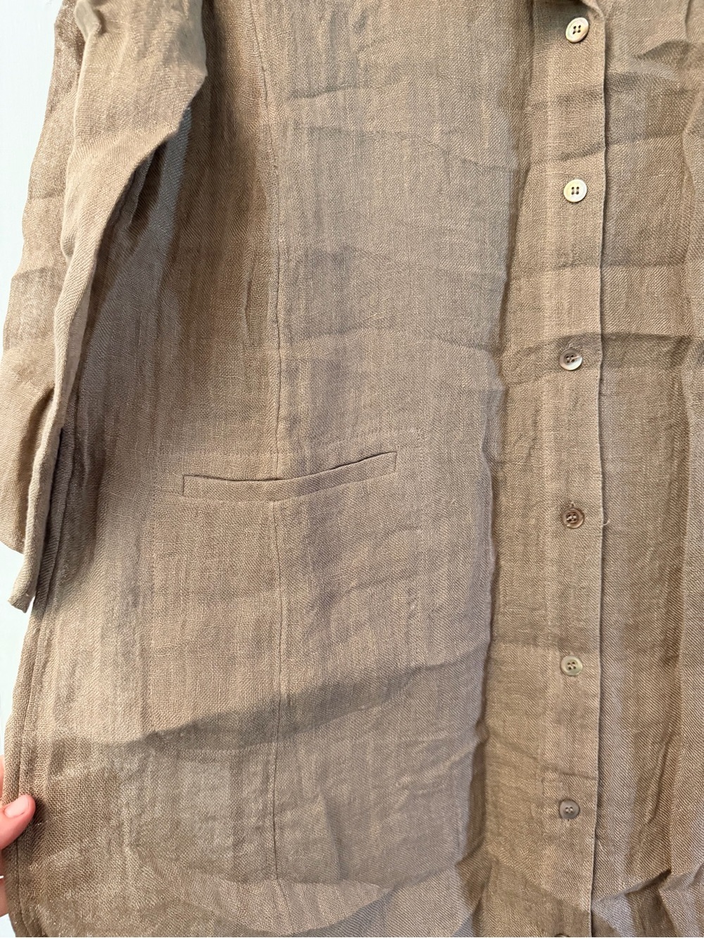 Eileen Fisher Women's Taupe Linen-Gauze Button-Front Shirt Dress - Picture 6 of 6